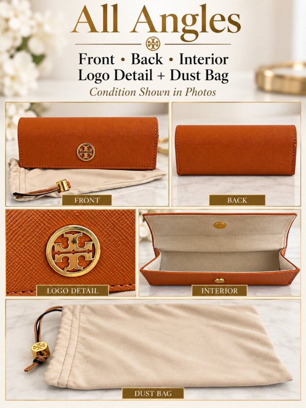 Tory Burch Brown Saffiano Eyewear Case with Dust Bag - Picture 6 of 6